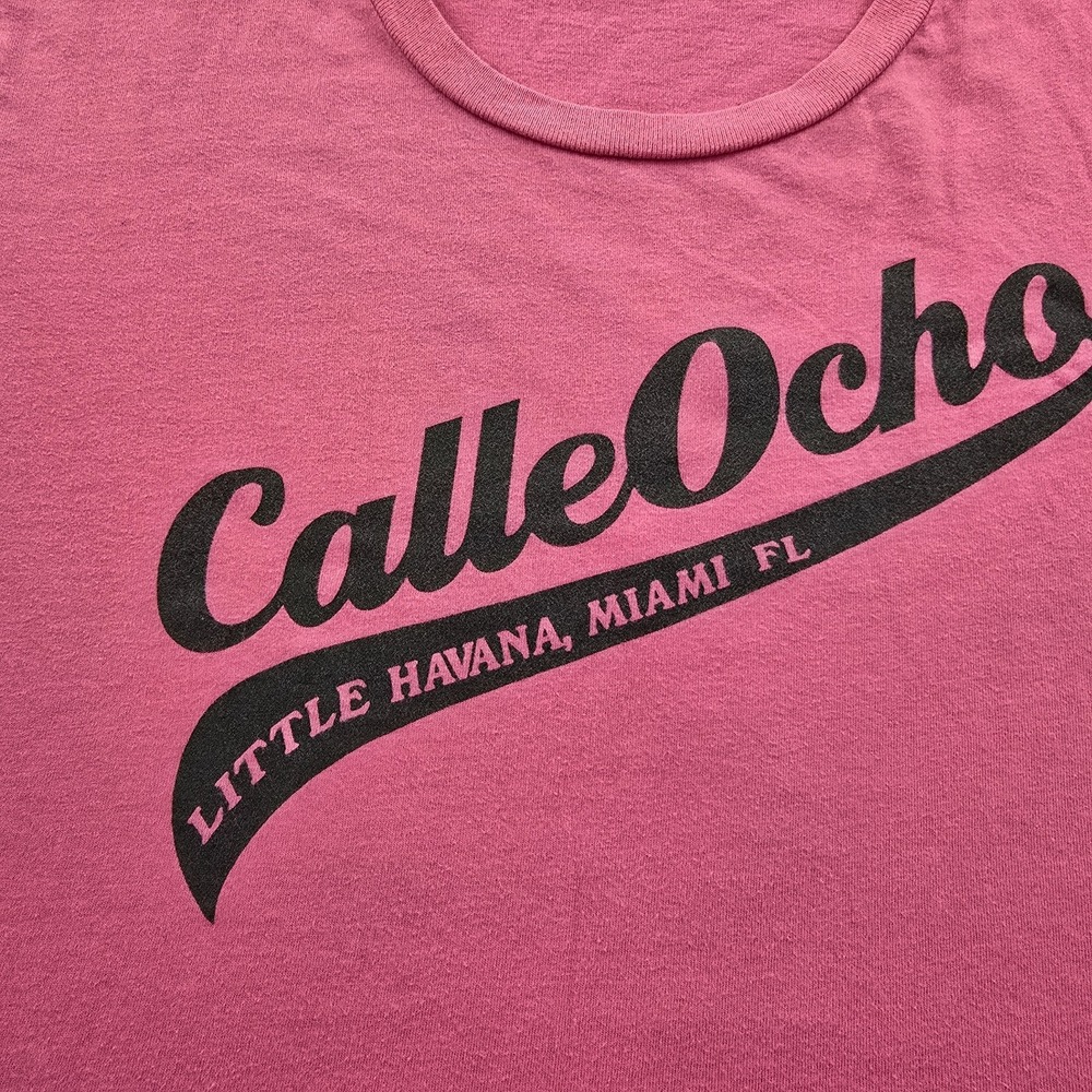 Women T-Shirt Pink Calle Ocho Little Havana, Miami FL Graphic Print Short Sleeve - Picture 3 of 9